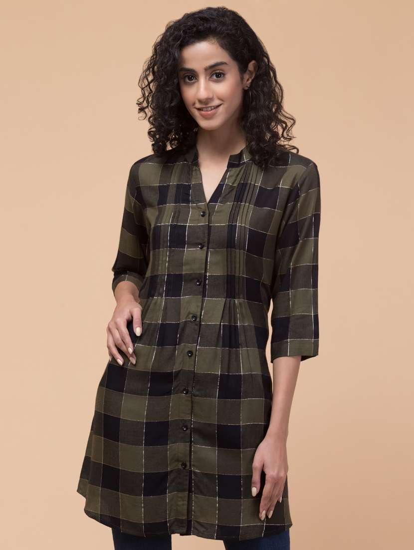 women regular check shirt tunic