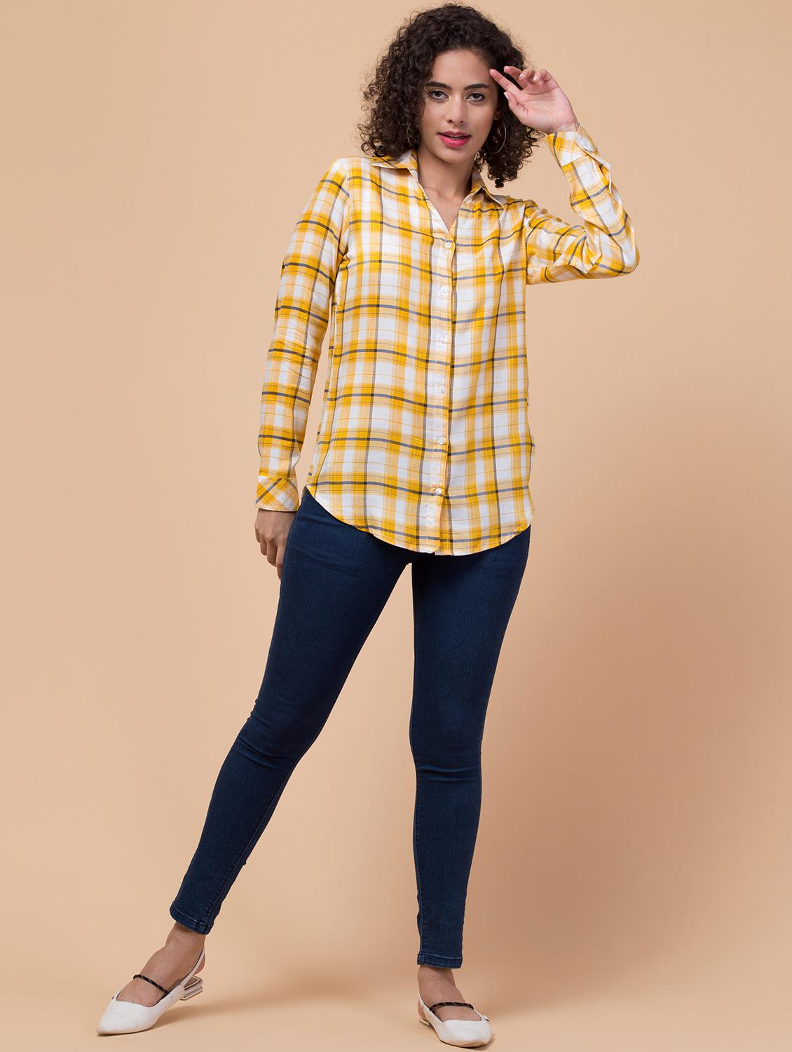 women shirt collar plaid regular shirt - 21032352 - Standard Image - 4