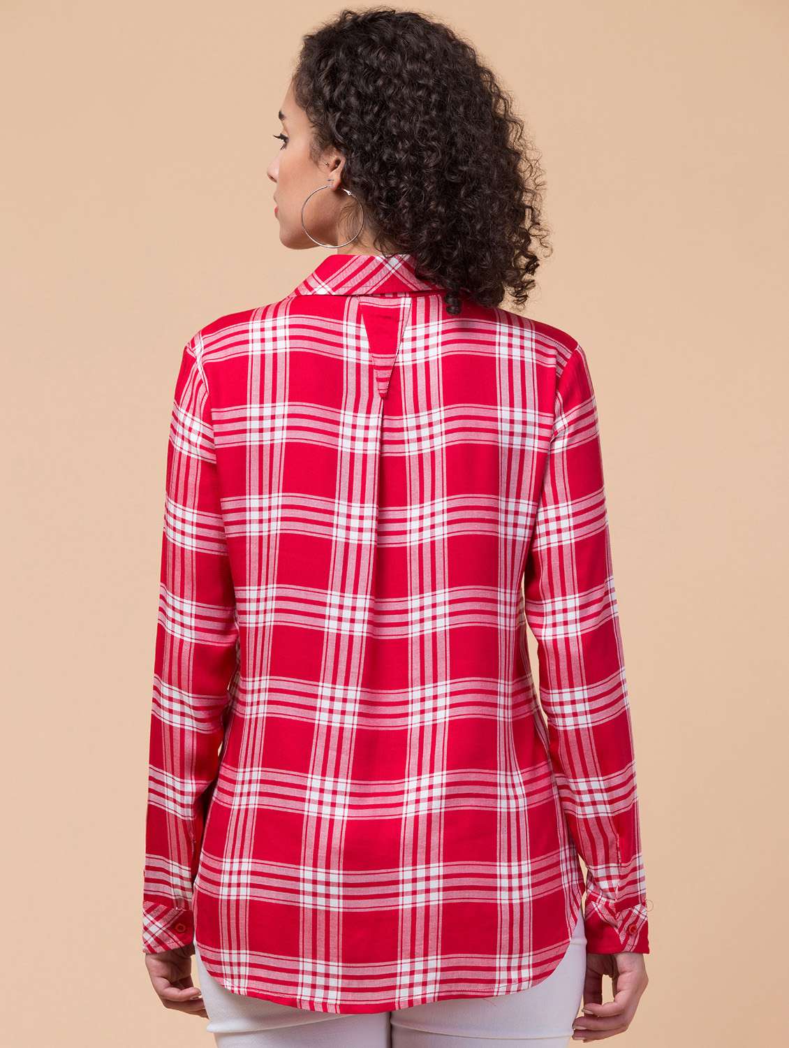 women checkered rayon shirt - 21032353 -  Standard Image - 1
