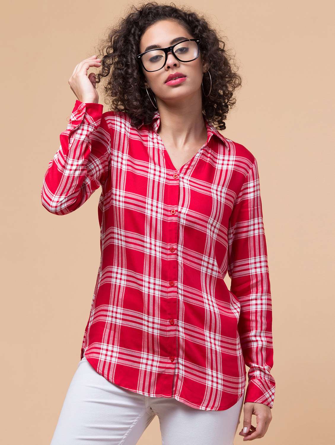 women checkered rayon shirt - 21032353 -  Standard Image - 4