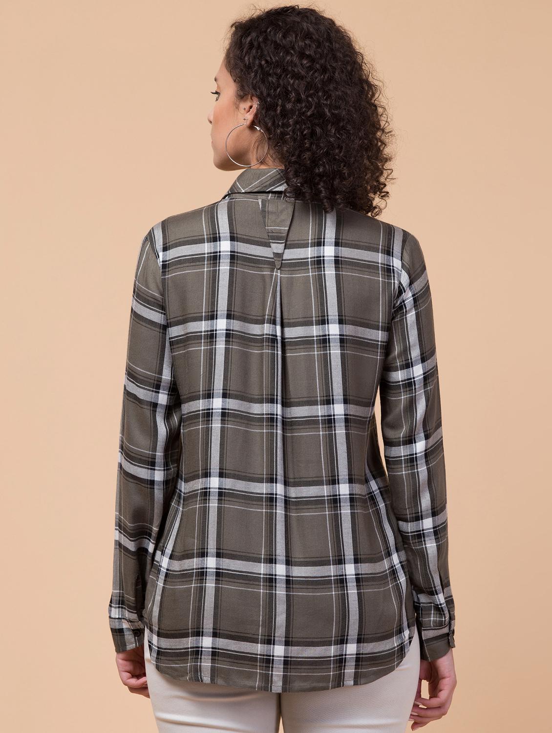 women shirt collar plaid regular shirt - 21032354 -  Standard Image - 1