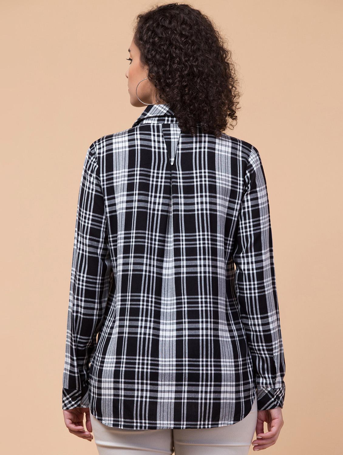 women checkered rayon shirt - 21032356 -  Standard Image - 1