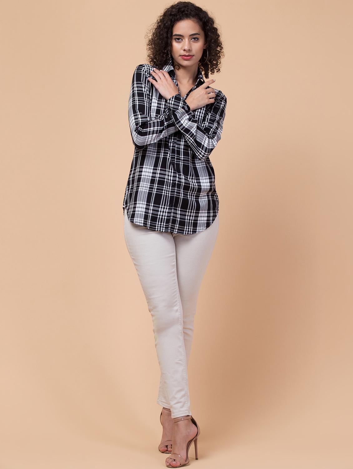women checkered rayon shirt - 21032356 - Standard Image - 4