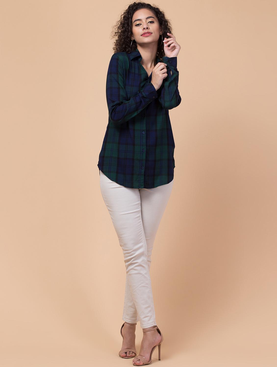 women shirt collar plaid regular shirt - 21032392 - Standard Image - 4