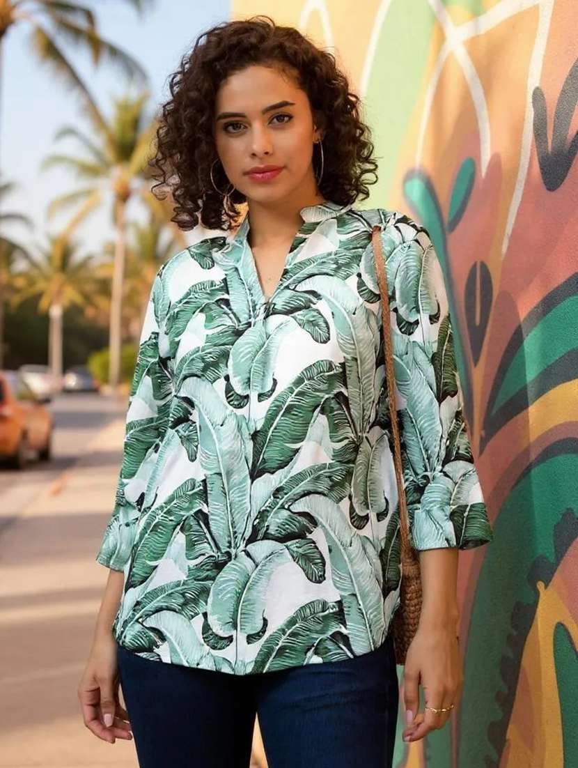 women leaf printed shirt top