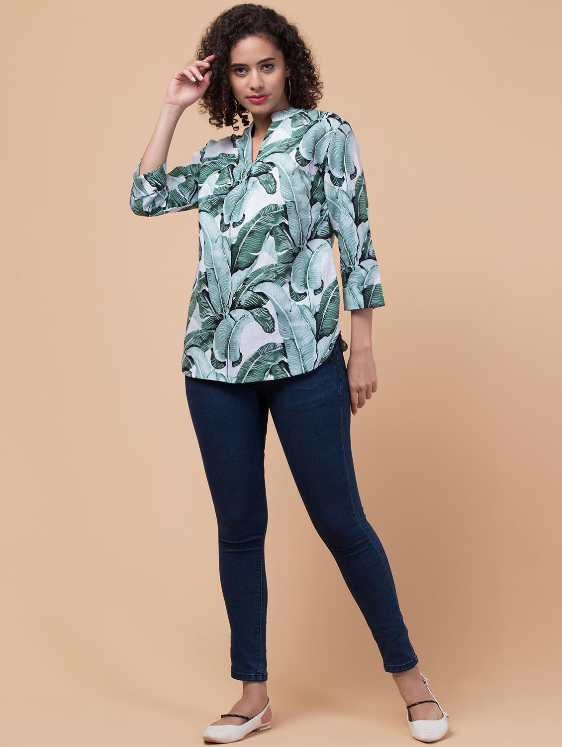 women leaf printed shirt top - 21032527 - Standard Image - 4