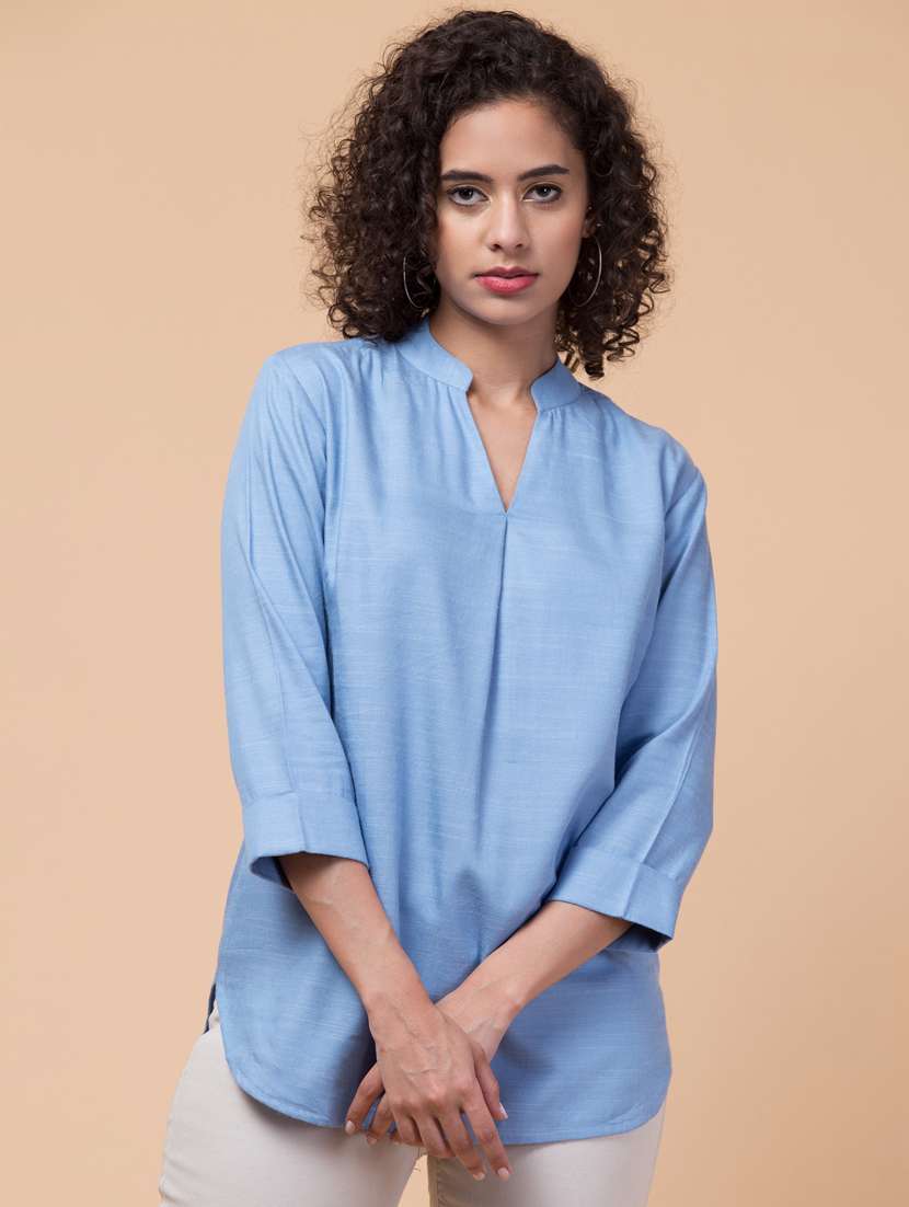 blue rayon shirt top