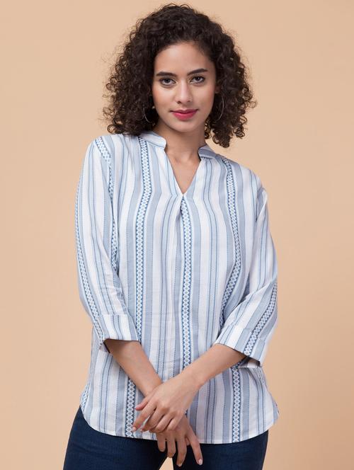 women purist blue stripes printed regular top - 21032532 - Standard Image - 0