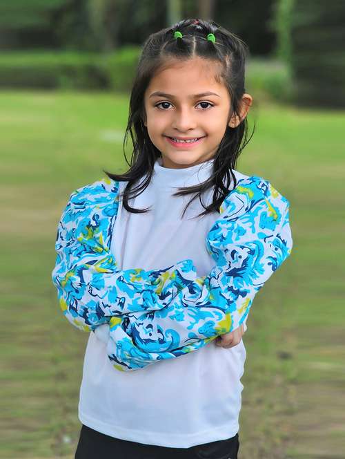 girls high neck puff sleeve top - 21033447 - Standard Image - 0