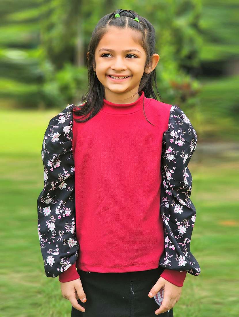 girls high neck puff sleeve top