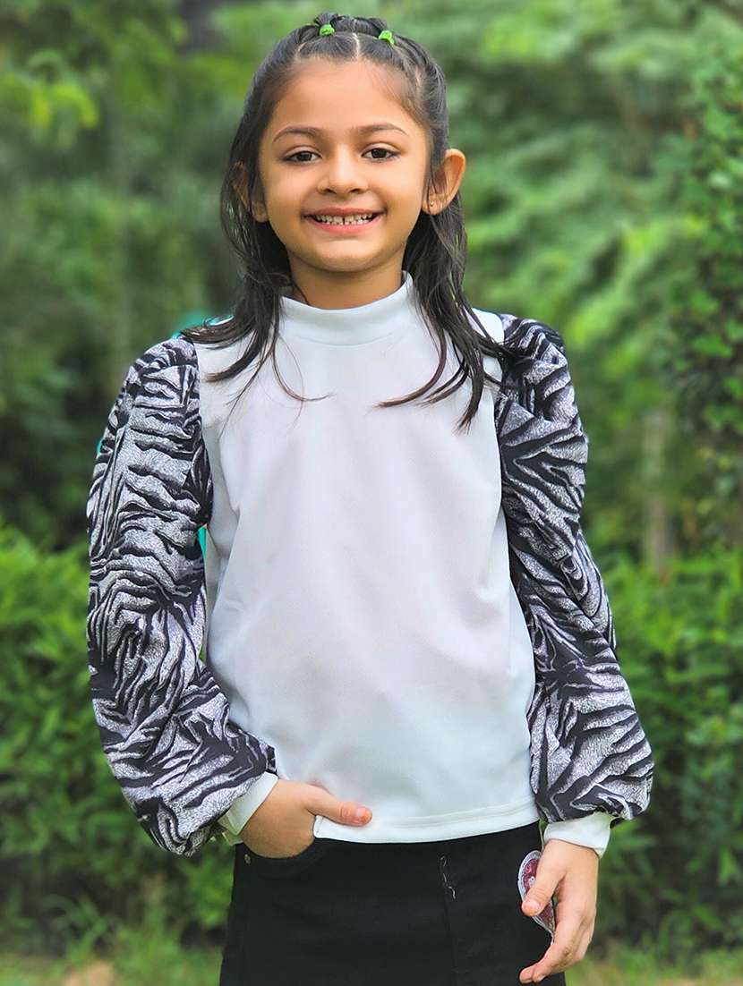 girls high neck puff sleeve top