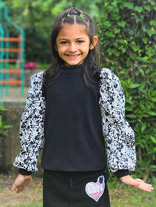 girls high neck puff sleeve top - 21033454 - Standard Image - 0