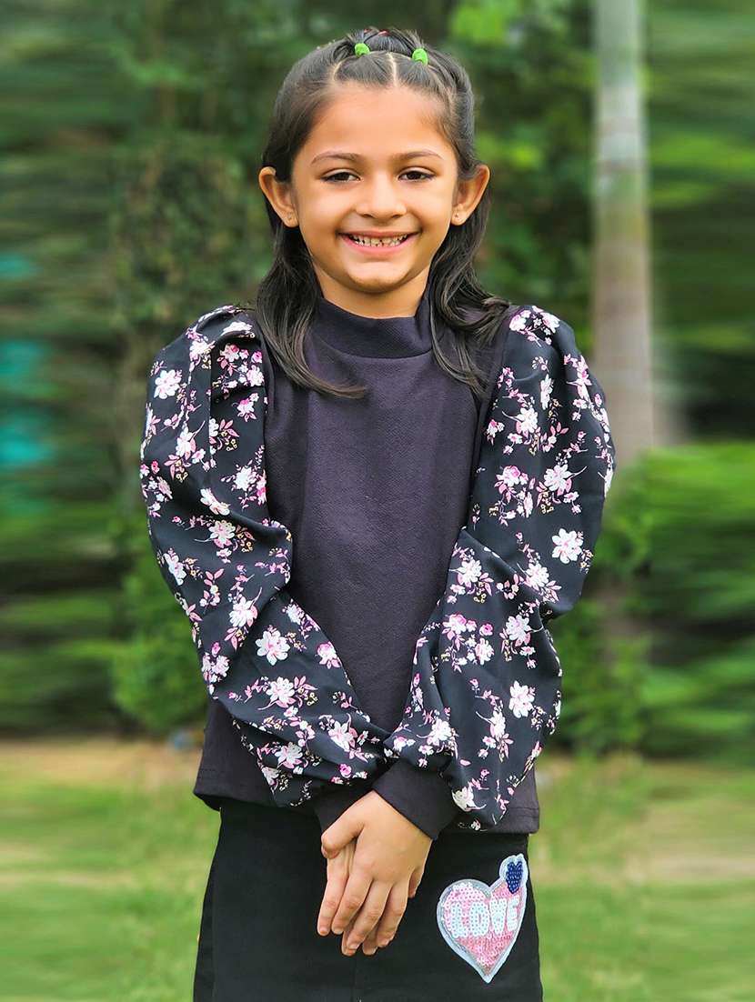 girls high neck puff sleeve top