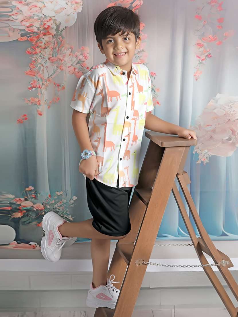 boys quirky printed shorts & shirt set 