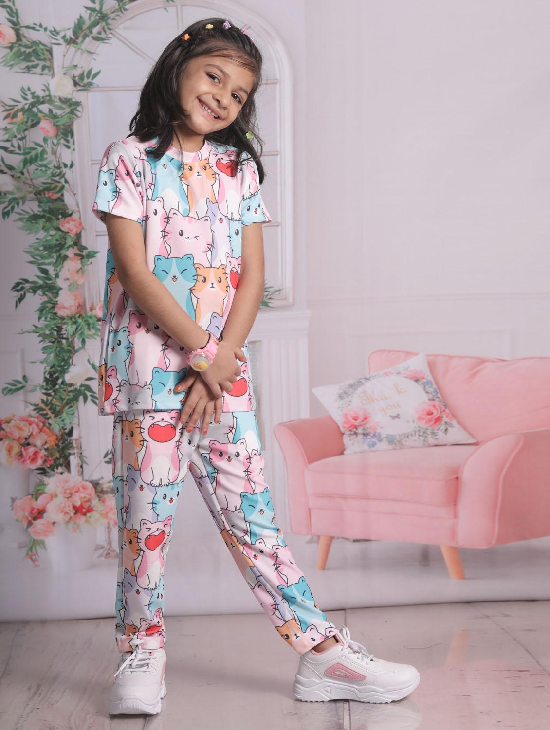 girls printed t-shirt and pajama set