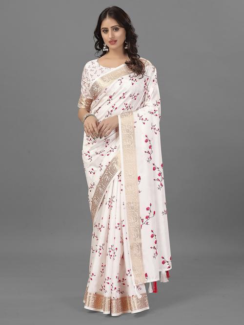 women floral printed zari bordered saree with blouse - 21033545 - Standard Image - 0