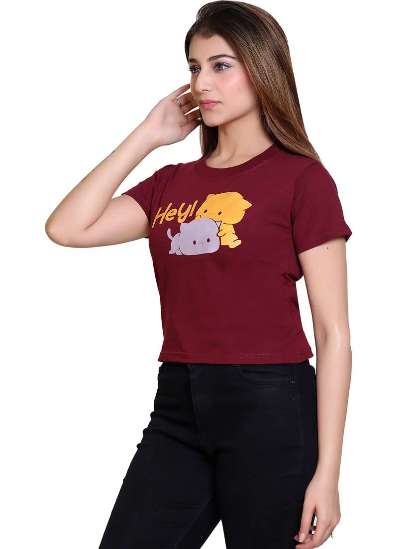 women round neck front print t-shirt - 21033646 -  Standard Image - 1