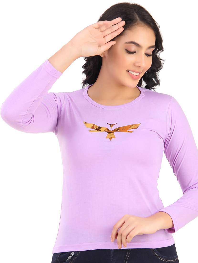women round neck chest print t-shirt - 21033656 -  Standard Image - 1