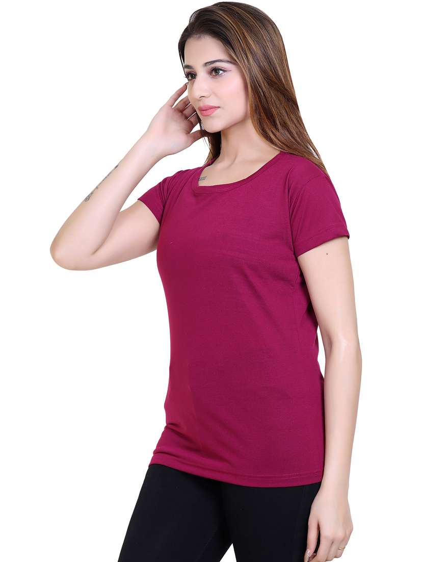 women solid round neck cotton t-shirt - 21033704 -  Standard Image - 1