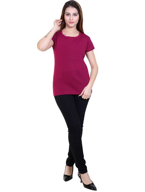 women solid round neck cotton t-shirt - 21033704 -  Standard Image - 4