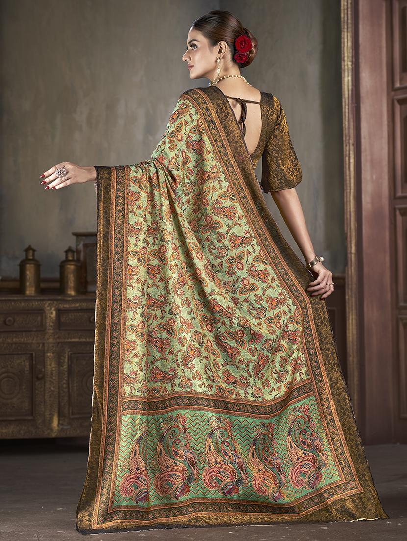 women green paisely printed saree with blouse - 21033971 -  Standard Image - 1
