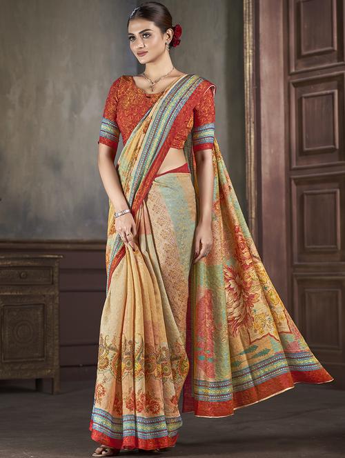 women floral printed saree with blouse - 21033981 - Standard Image - 0