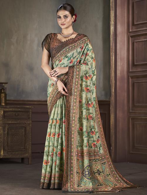 women green floral printed straight kurta with blouse - 21033982 -  Standard Image - 0