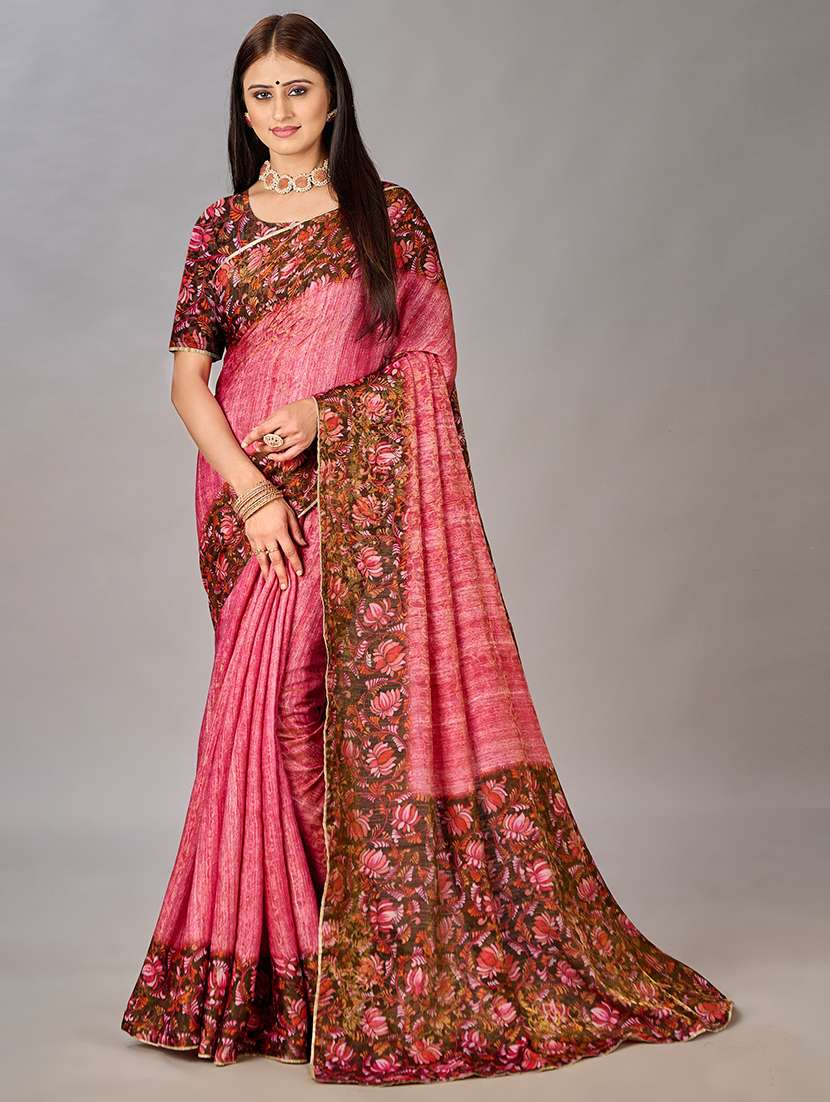 women floral printed bordered saree with blouse