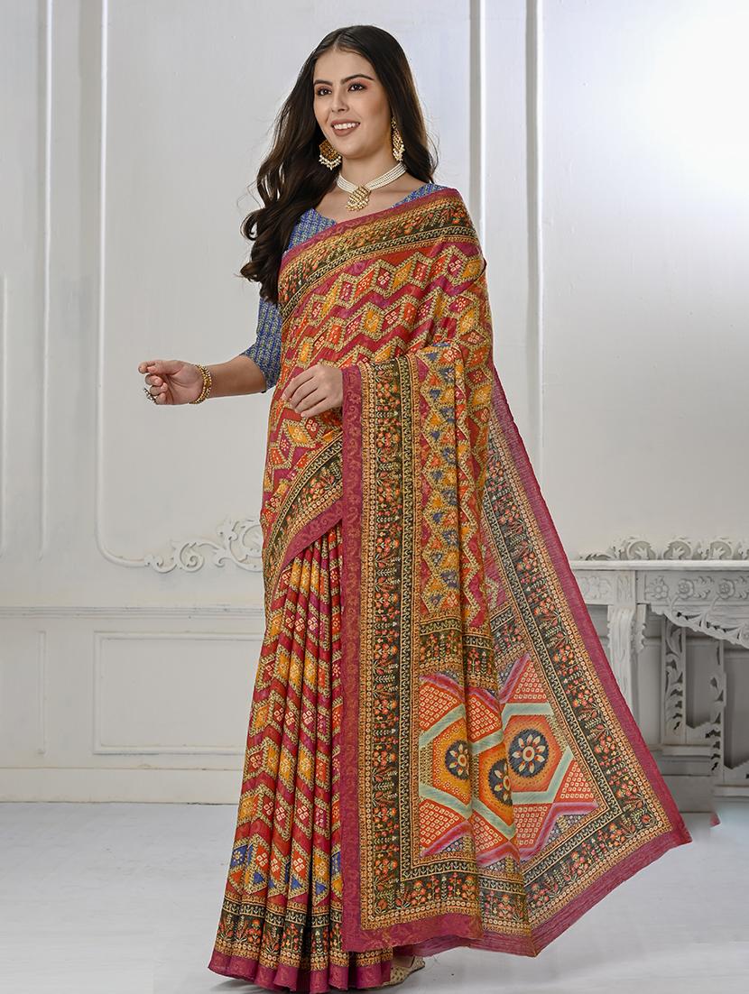 women bandhani printed saree with blouse - 21034004 -  Zoom Image - 0