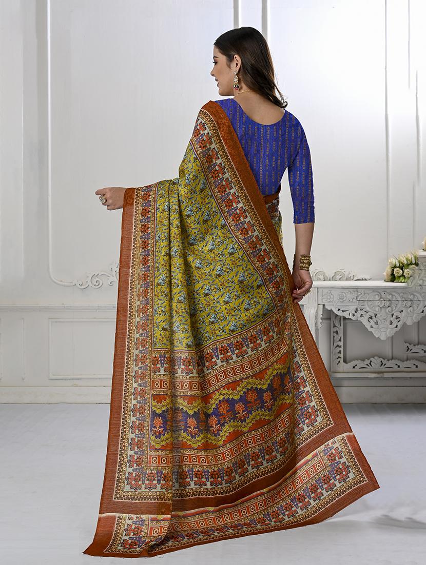 women olive floral printed saree with blouse - 21034007 - Standard Image - 1