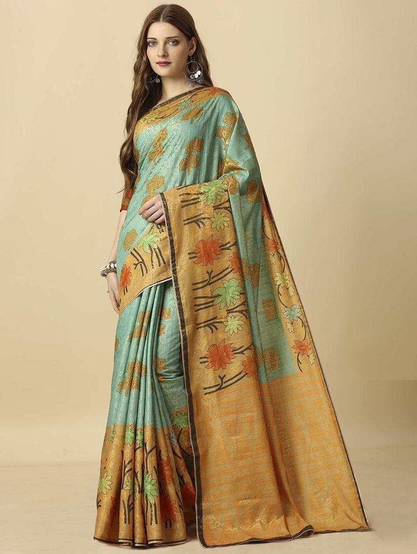 women green printed saree with blouse - 21034013 -  Standard Image - 1