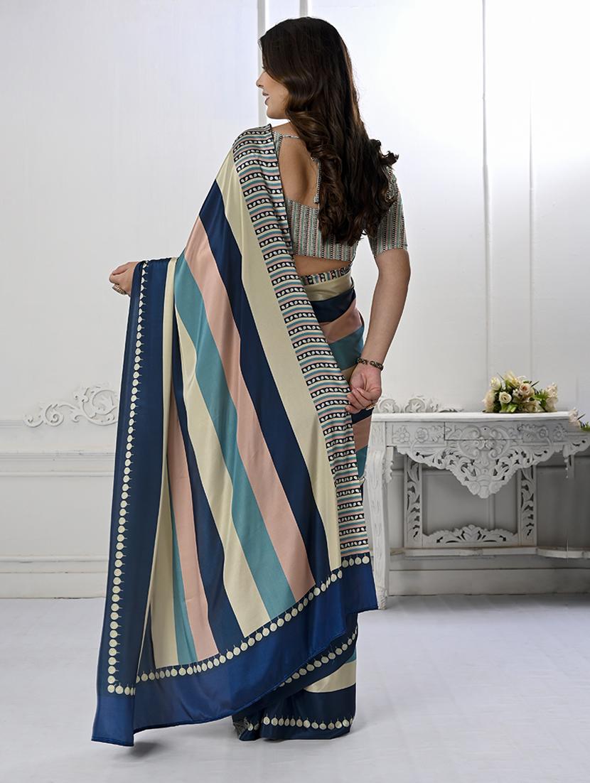 women multi color stripes printed saree with blouse - 21034024 -  Standard Image - 1