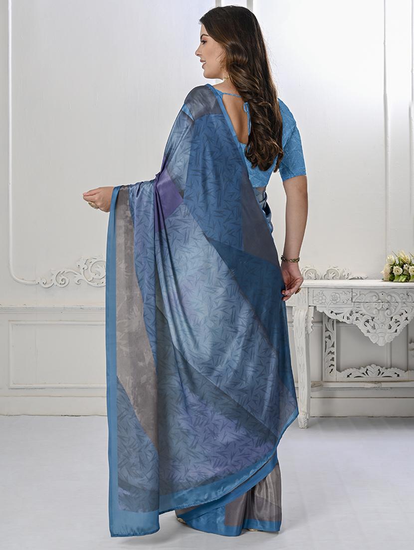 women blue printed saree with blouse - 21034027 -  Standard Image - 1