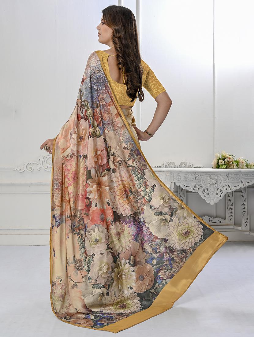 women beige printed saree with blouse - 21034028 - Standard Image - 1