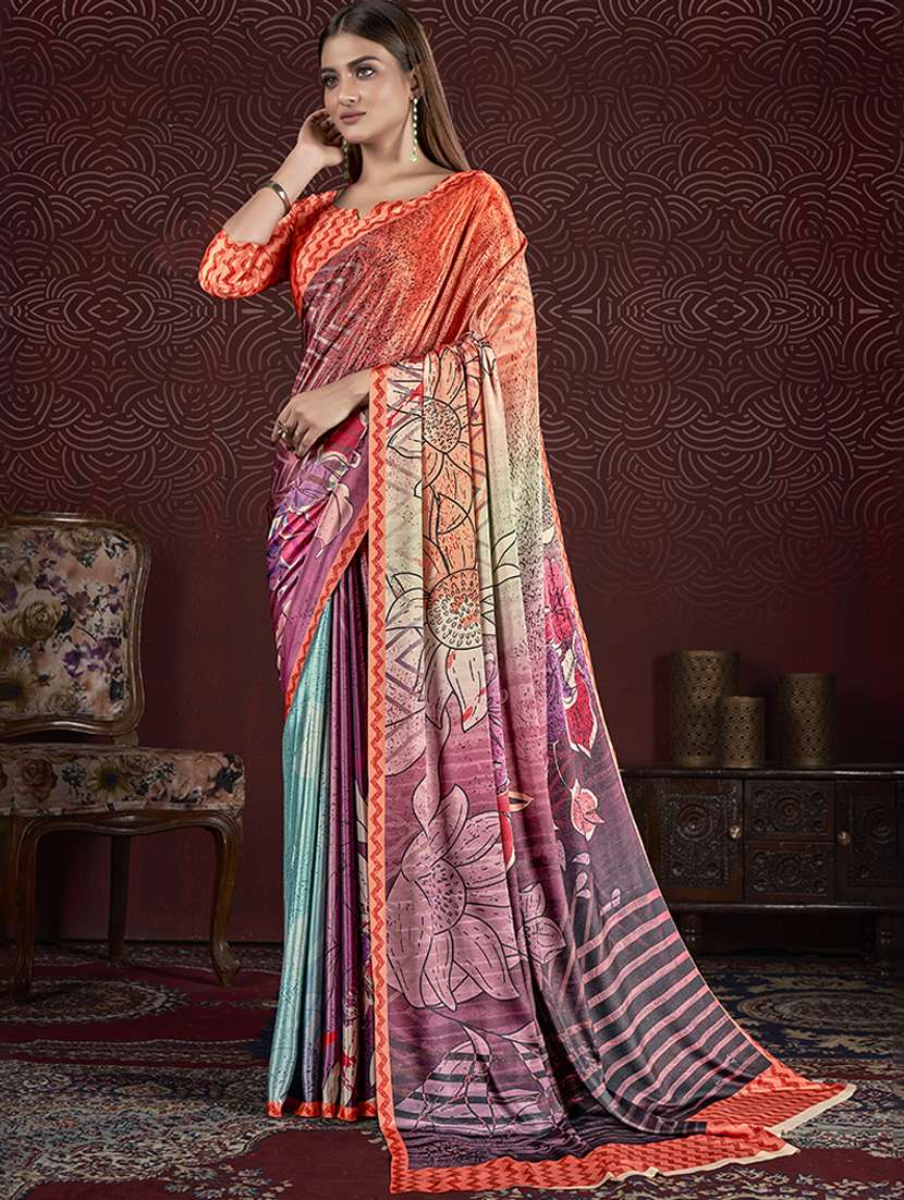 women multi color printed saree with blouse