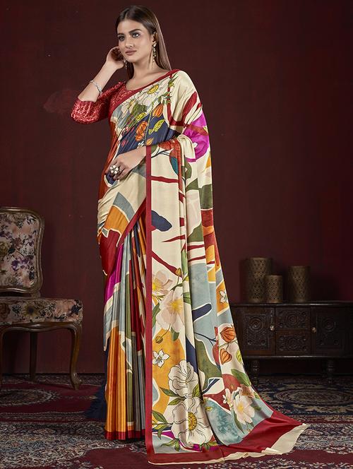women multi color printed saree with blouse - 21034044 - Standard Image - 0