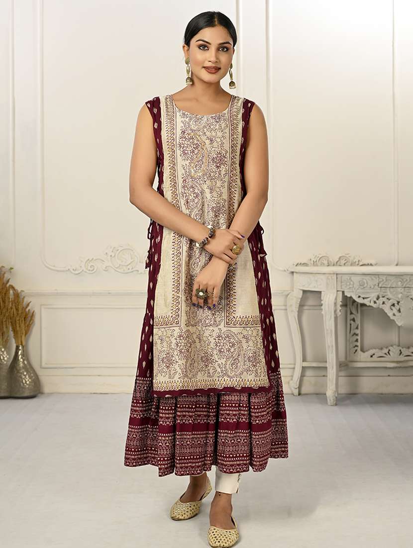 women round neck sleeveless layered kurta