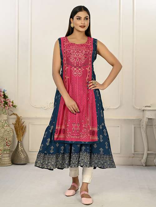 women round neck sleeveless layered kurta - 21034124 -  Standard Image - 0