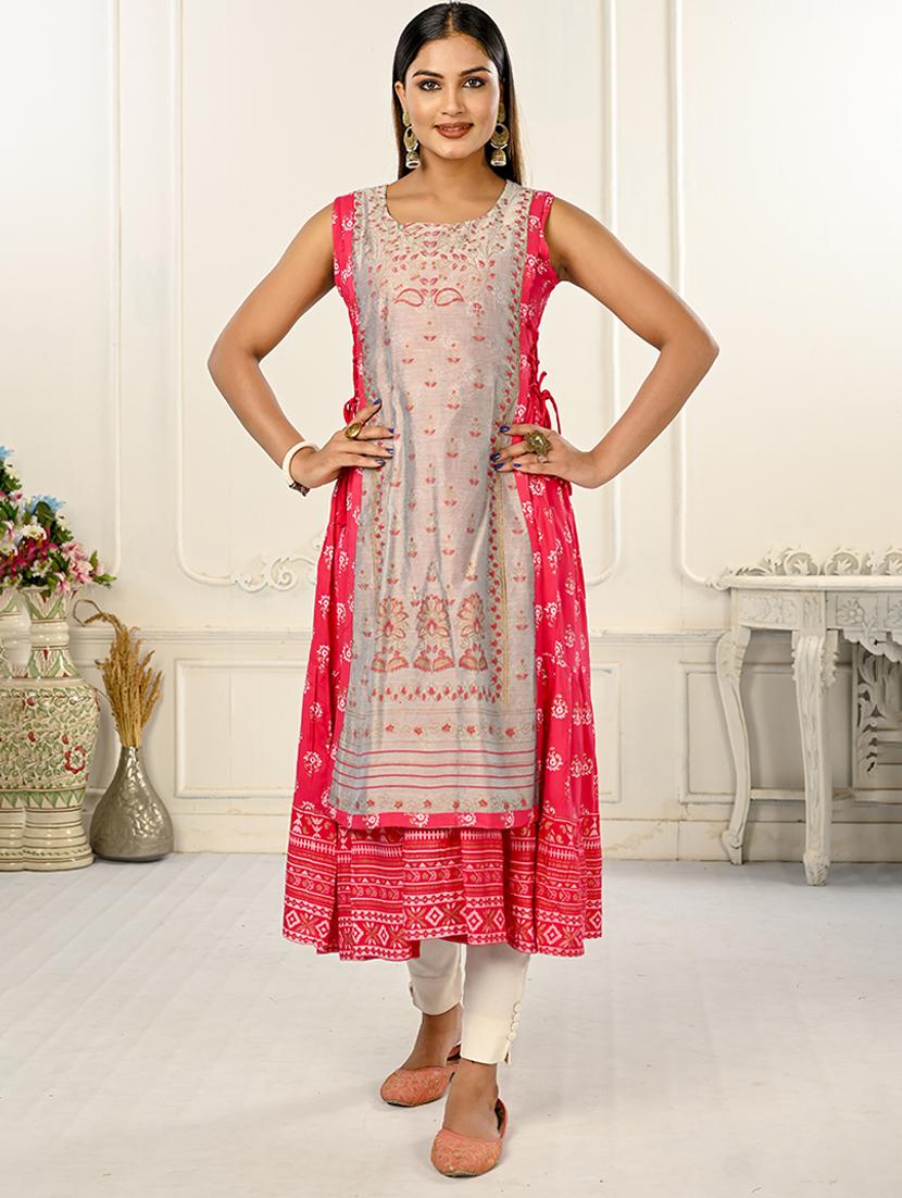 women round neck sleeveless layered kurta - 21034125 - Zoom Image - 0