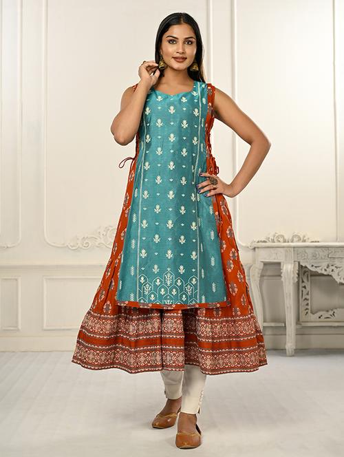 women round neck sleeveless layered kurta - 21034128 - Standard Image - 0