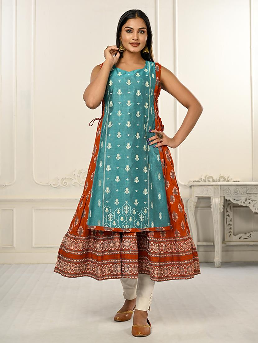 women round neck sleeveless layered kurta - 21034128 - Zoom Image - 0