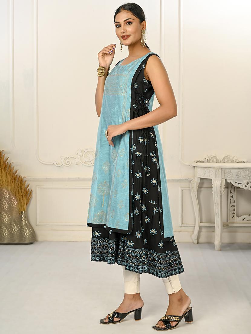 women round neck sleeveless layered kurta - 21034137 - Standard Image - 1