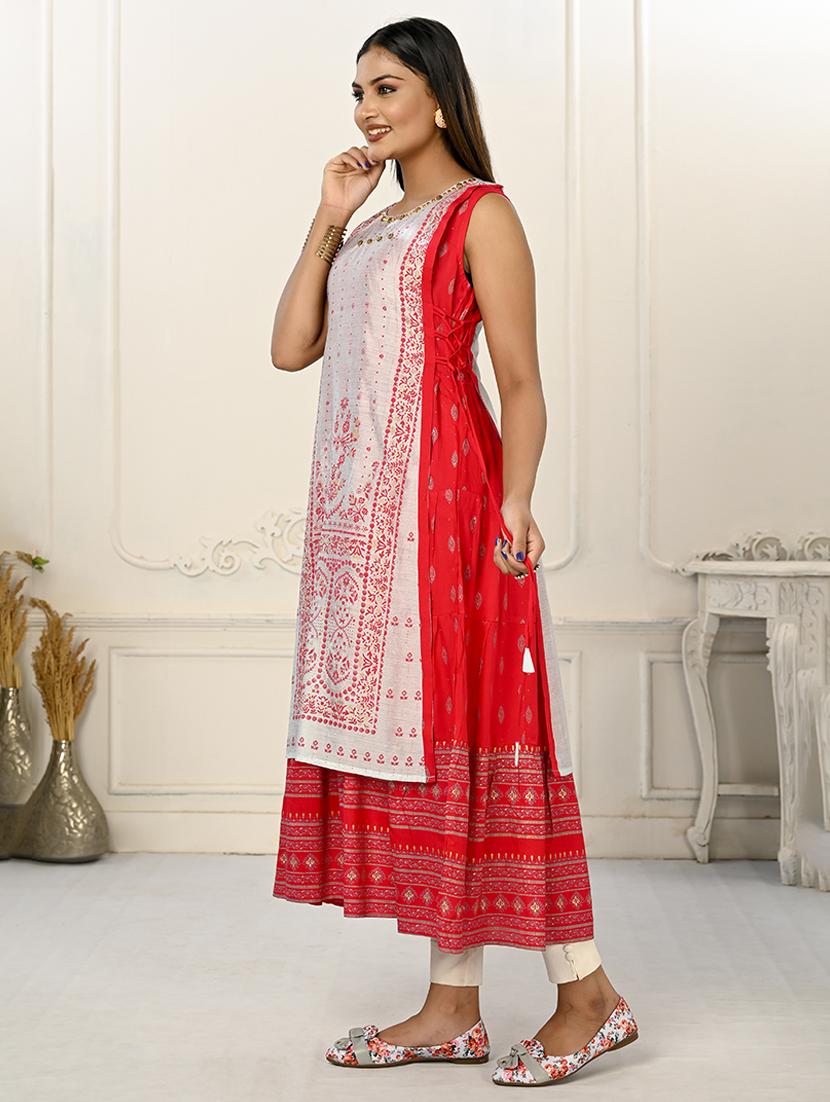 women round neck sleeveless layered kurta - 21034139 -  Standard Image - 1