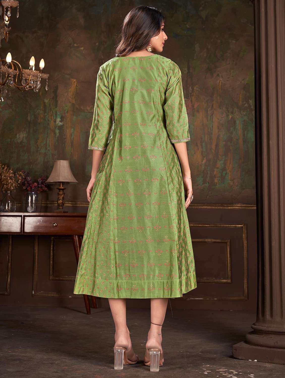 women green notch neck anarkali dress - 21034140 -  Standard Image - 1