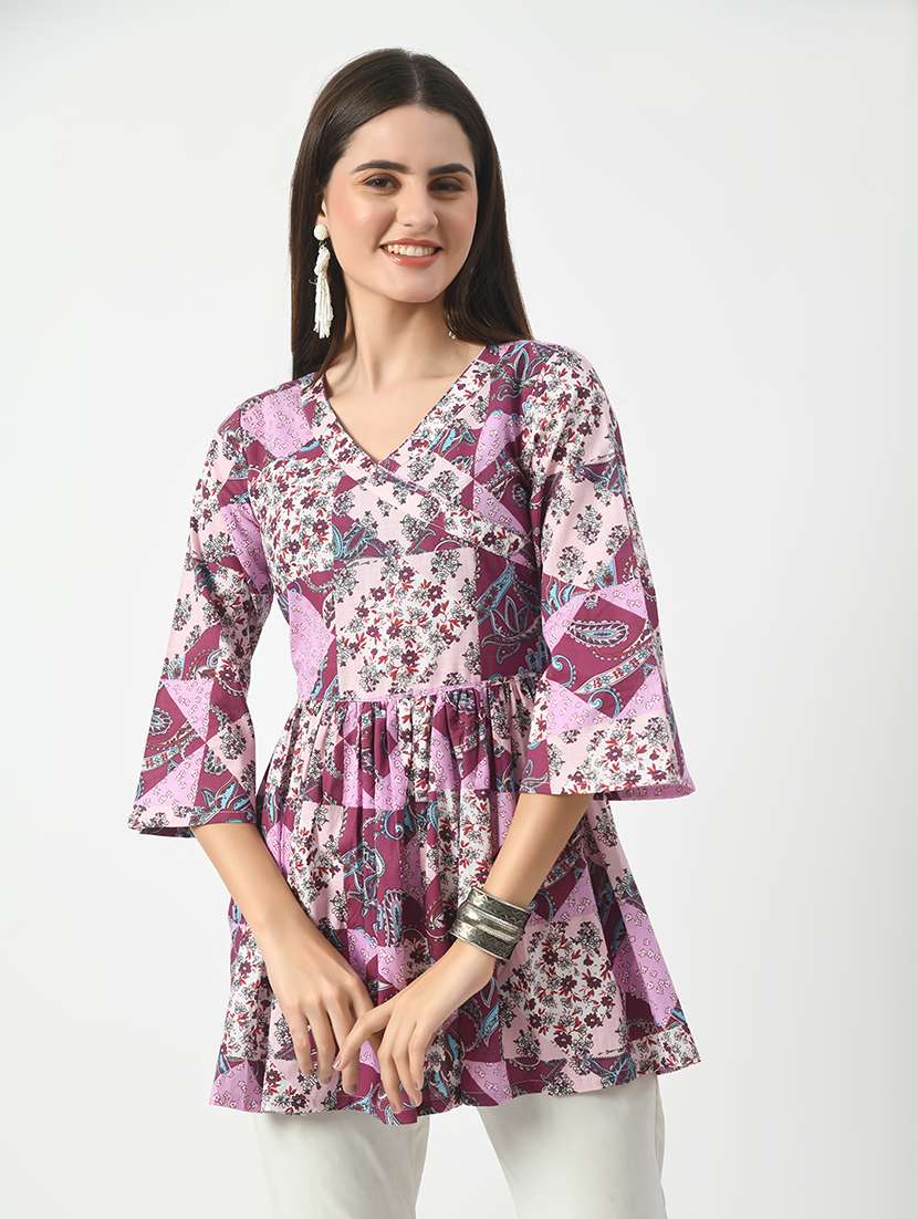 women floral print cotton flared tunic