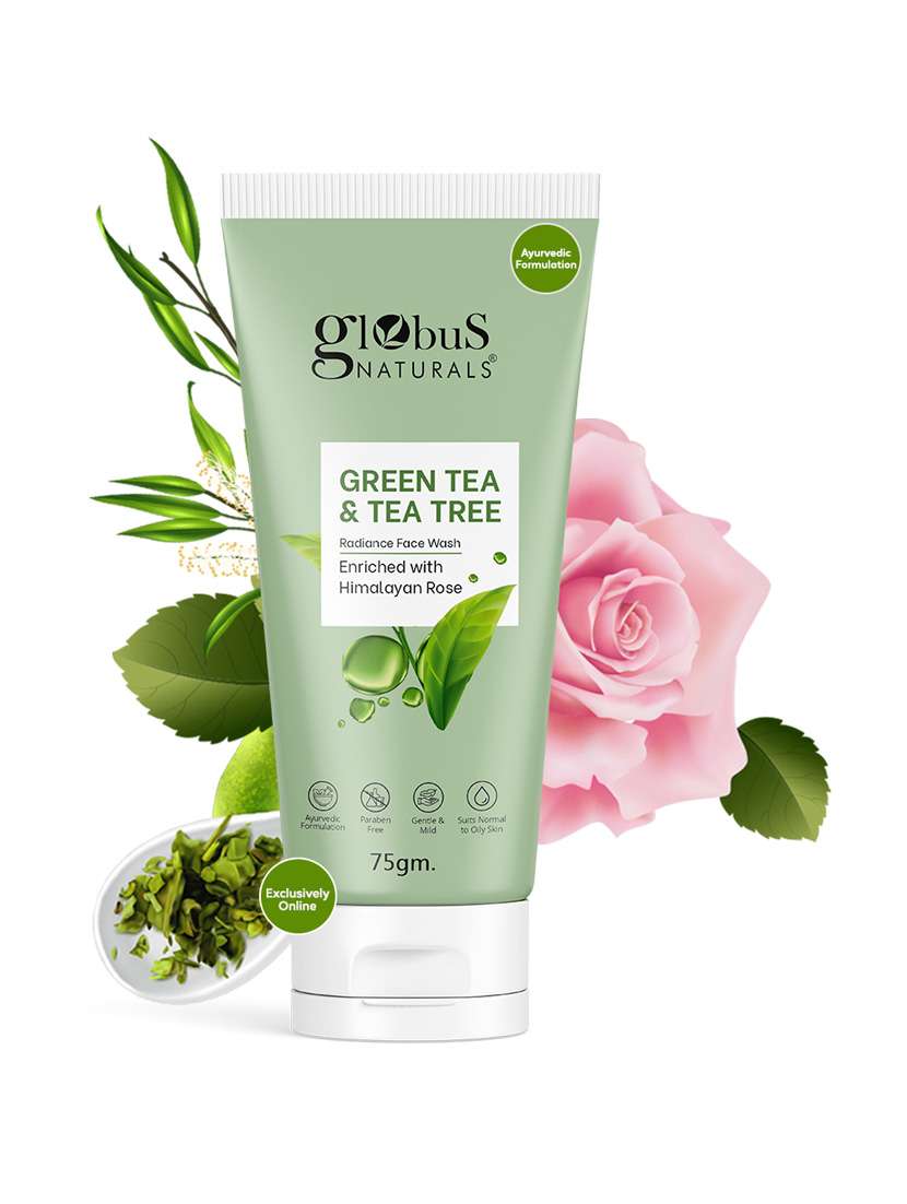 globus naturals green tea & tea tree face wash, 75 gm