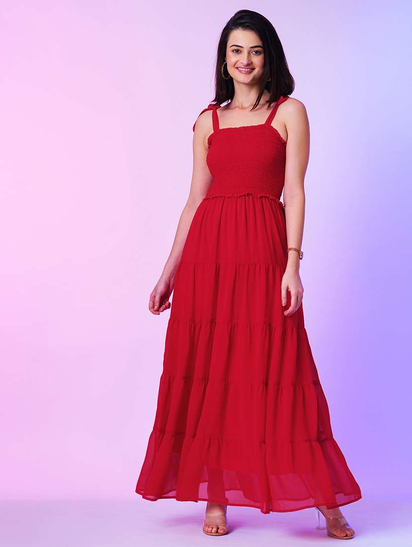 red georgette tiered dress 