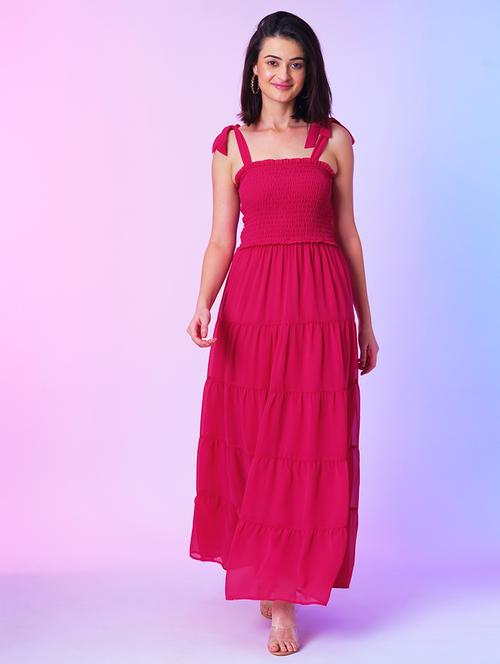 pink georgette tiered dress - 21034539 - Standard Image - 0