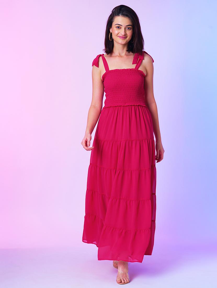 pink georgette tiered dress - 21034539 - Zoom Image - 0