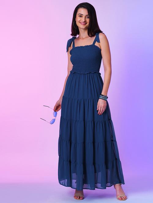 blue georgette tiered dress - 21034543 - Standard Image - 0